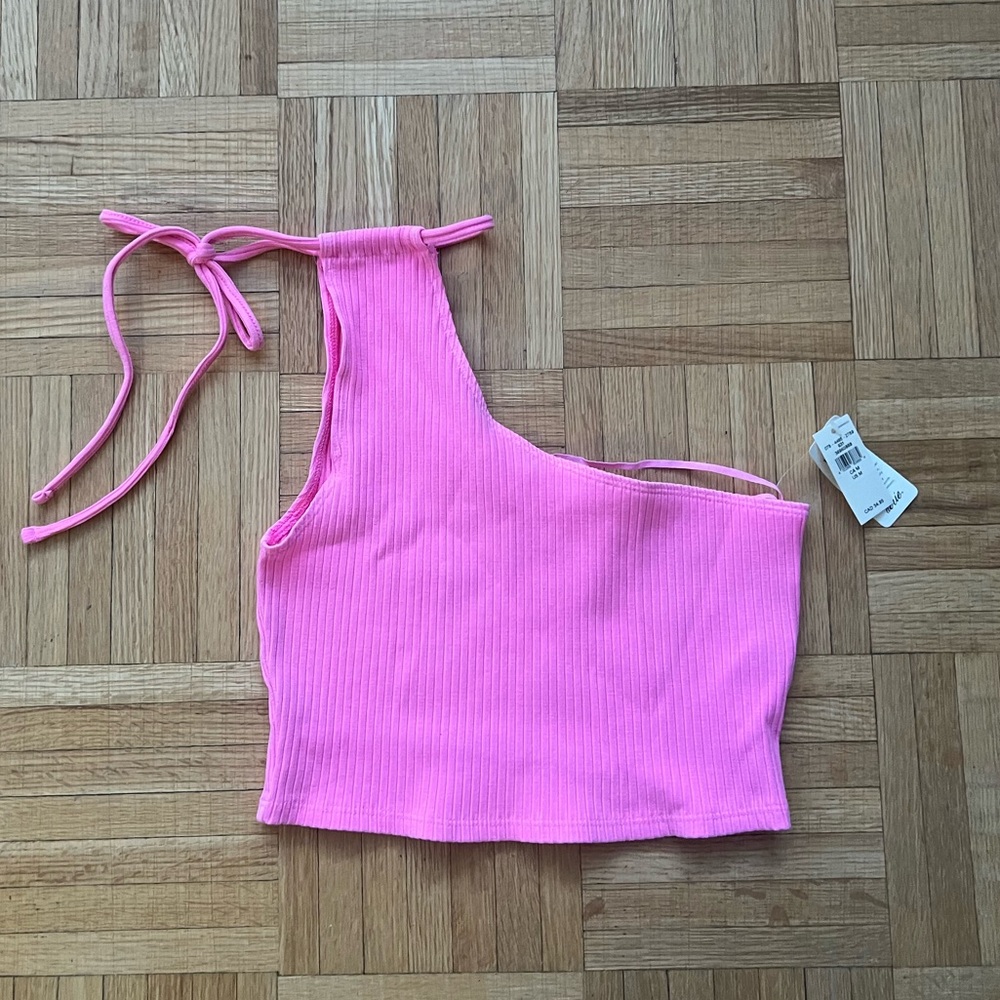 NWT Aerie Rebel Tie Hot Pink One-Shoulder Crop Top
